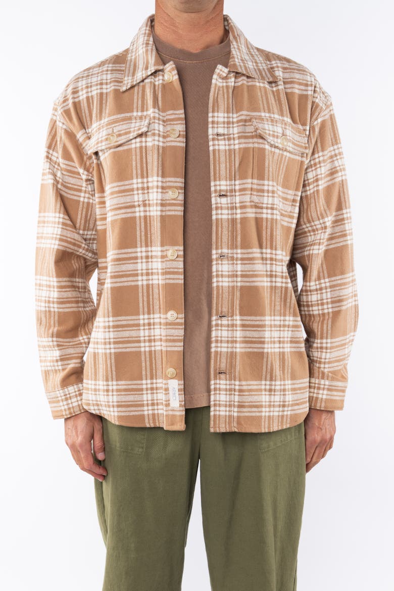 Gender Inclusive Bucky Split Hem Shirt Jacket, Alternate, color, white-beige-plaid