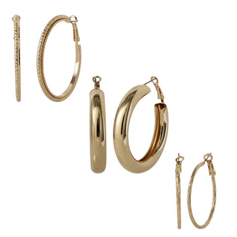 3-Piece Textured Gold-Tone Hoop Earring Set