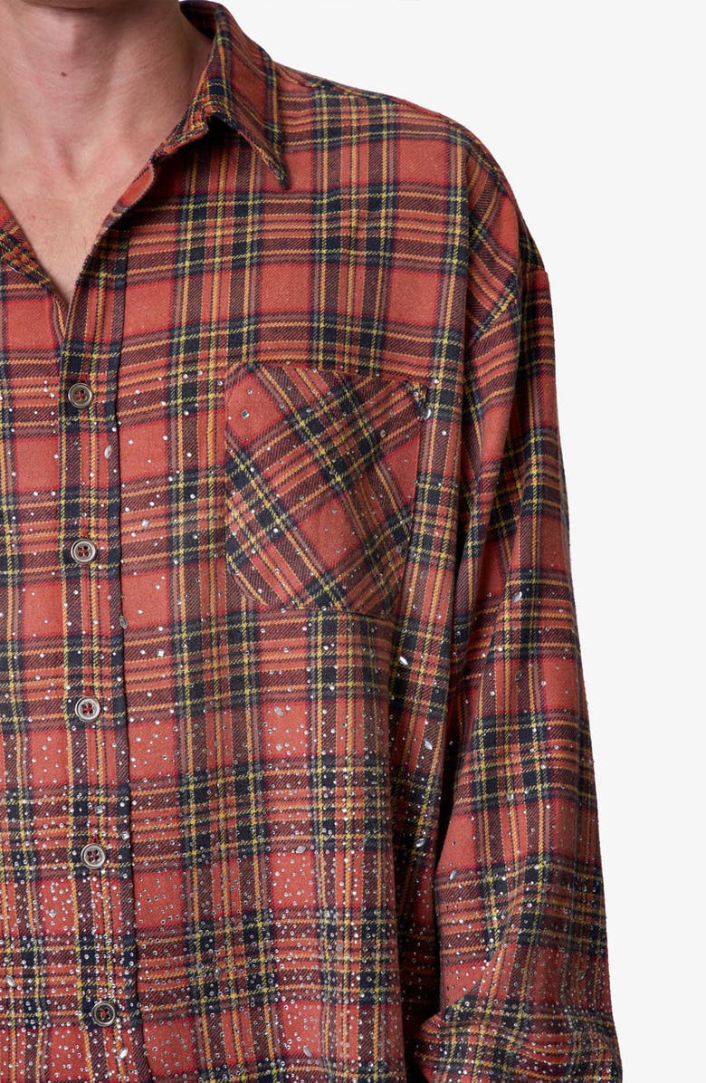 mnml Rhinestone Flannel Button-Up Shirt, Alternate, color, Red