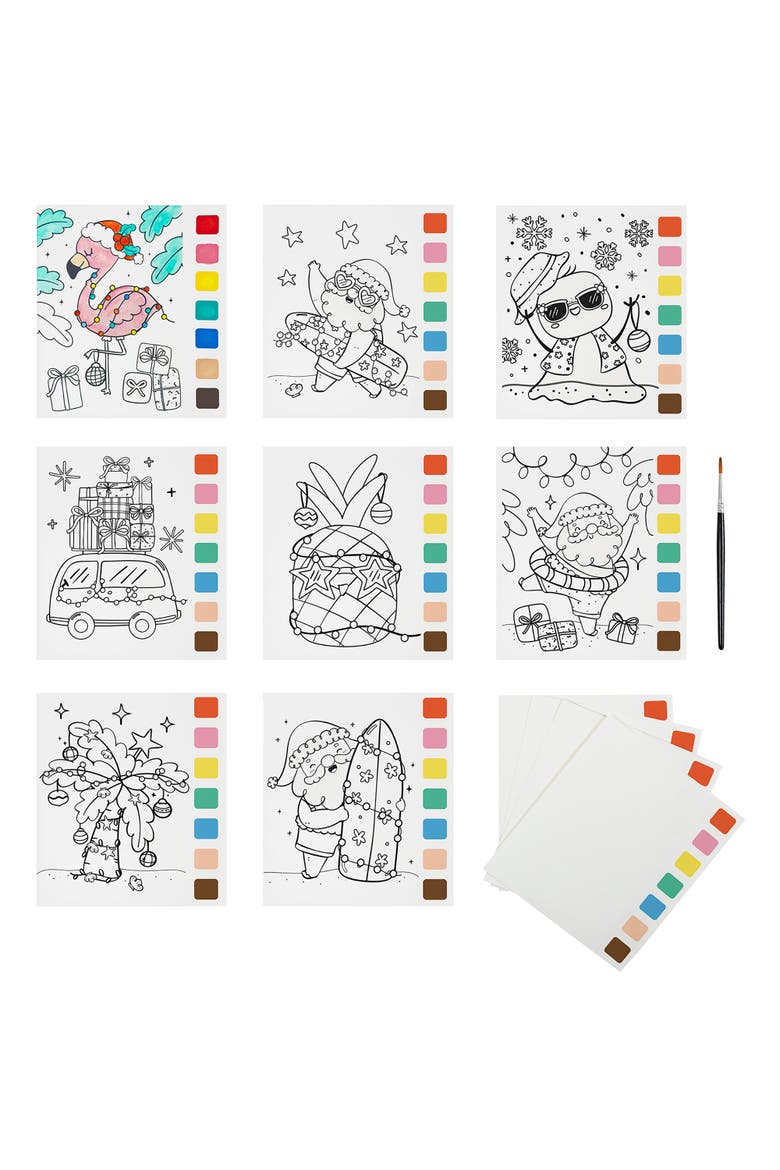 Watercolor Pad Kit, Surfing Santa, 8 Christmas Designs, Alternate, color, Multicolored