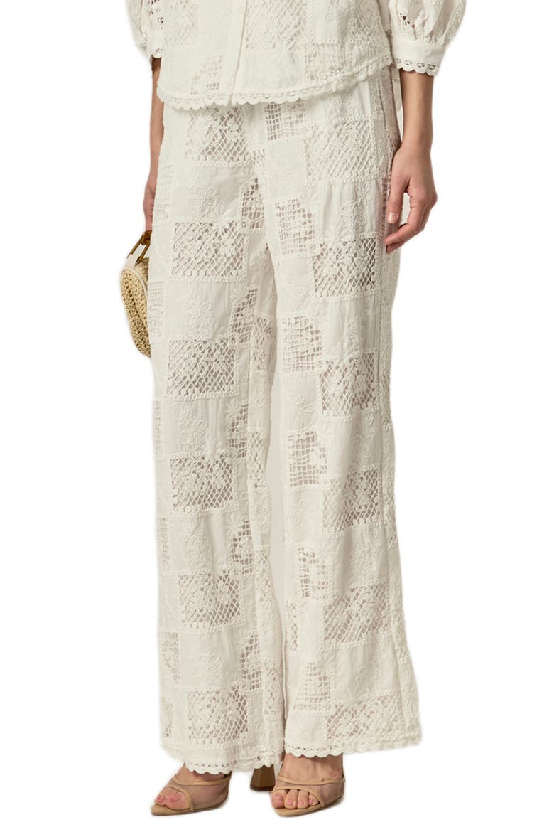 Embroidered Wide Leg Pants, Alternate, color, WHITE