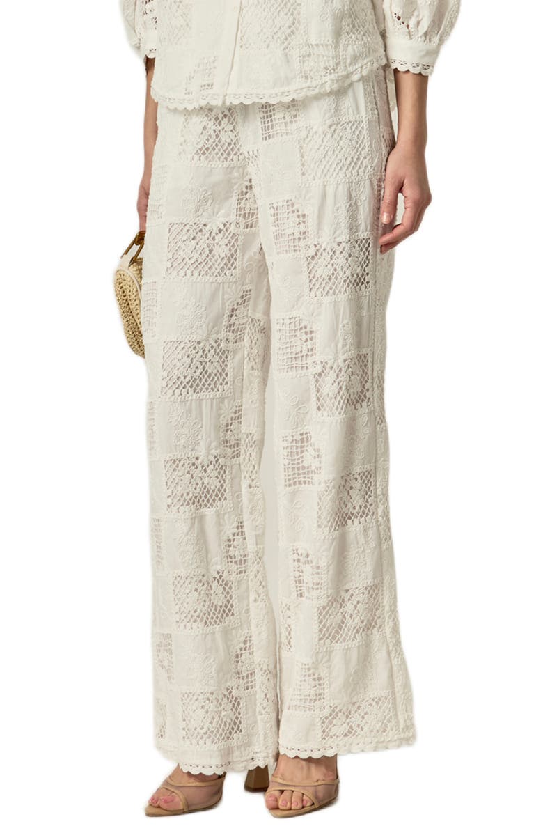 English Factory Embroidered Wide Leg Pants, Alternate, color, White
