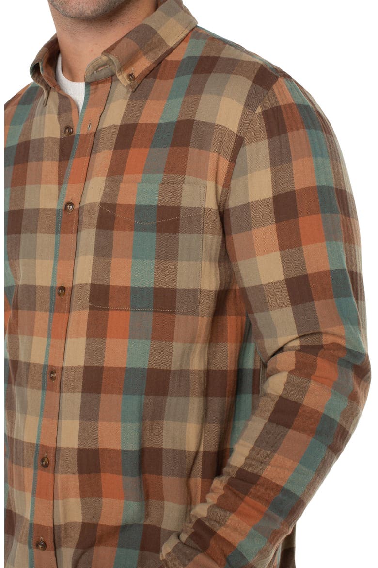 Plaid Button-Down Shirt, Alternate, color, TEAL/ RUST MULTI