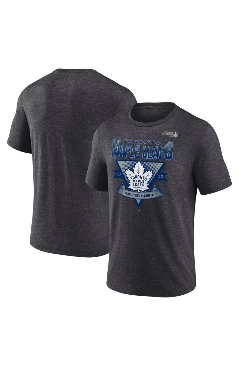 FANATICS Men's Fanatics Heather Charcoal Toronto Maple Leafs 2025 Stanley Cup Playoffs Crossbar Tri-Blend T-Shirt, Main, color, 
