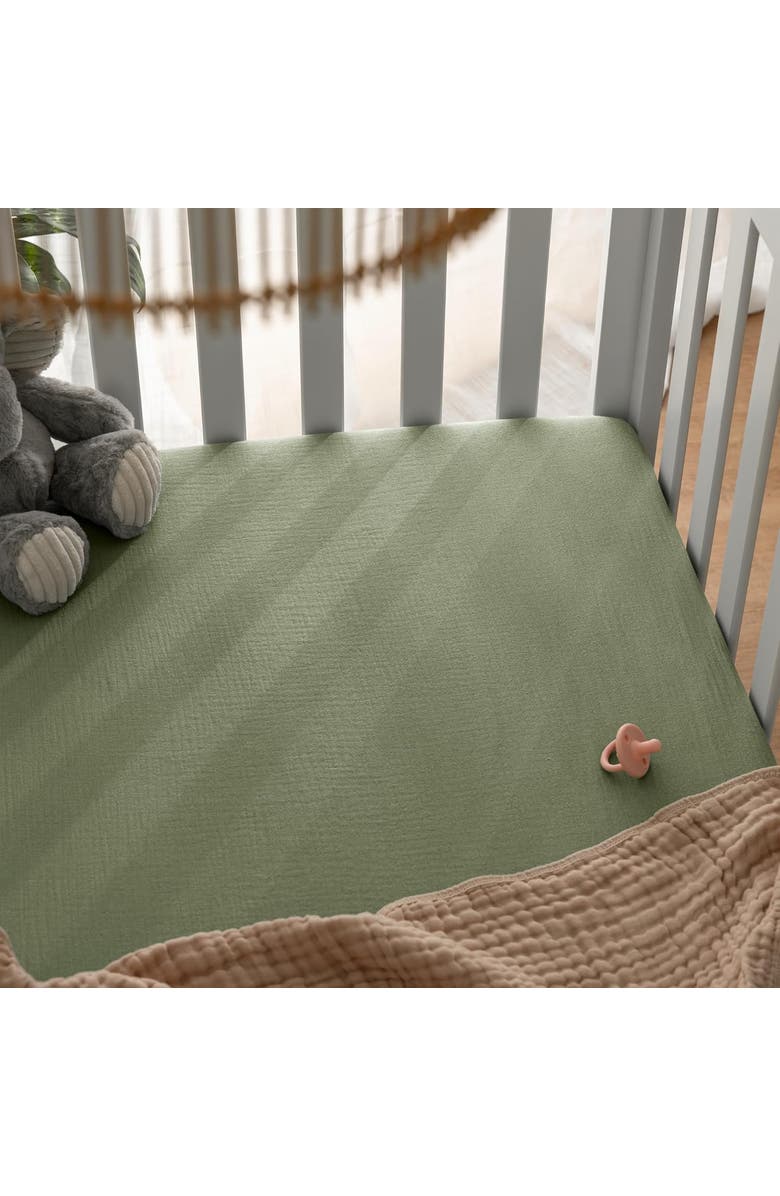 Comfy Cubs Muslin Fitted Crib Sheet, Alternate, color, Sage