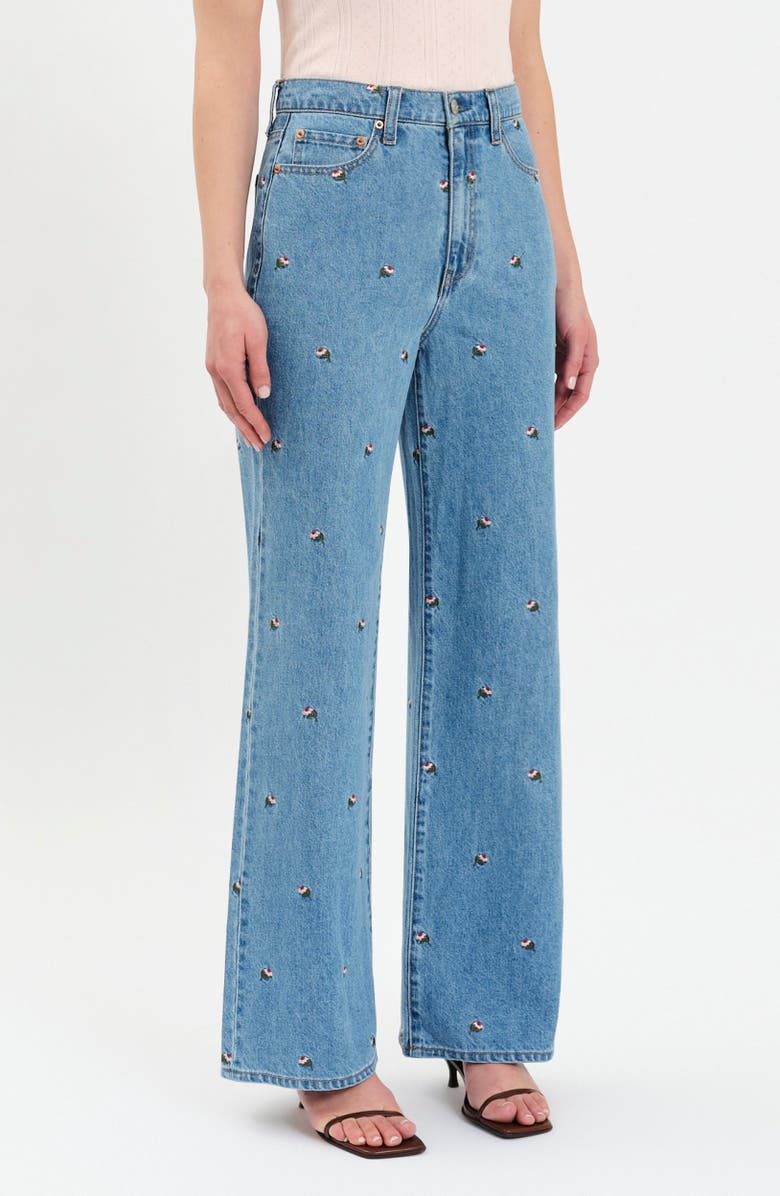 DAZE Farout Floral Embroidered Wide Leg Jeans, Alternate, color, Fated