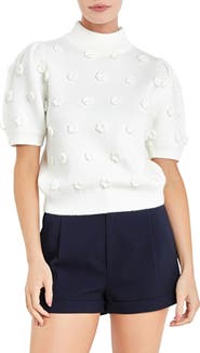English Factory Flower Pompom Short Sleeve Sweater