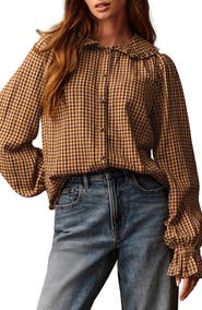 NEXT Check Ruffle Collar Button-Up Shirt