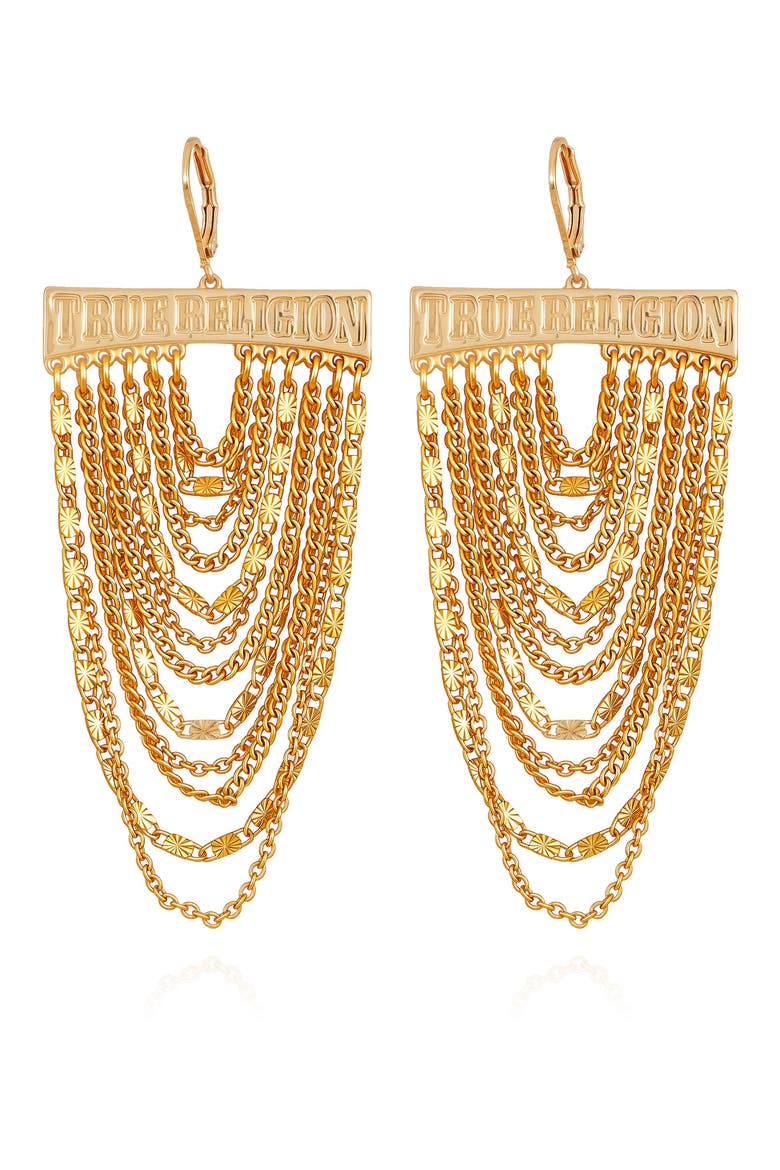 Cascading chain statement earring, Main, color, goldtone