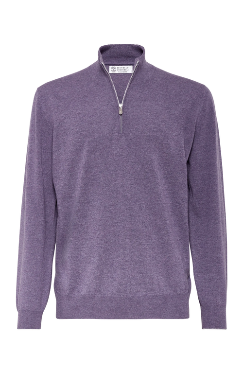 Brunello Cucinelli Half-zip Cashmere Sweater In Purple