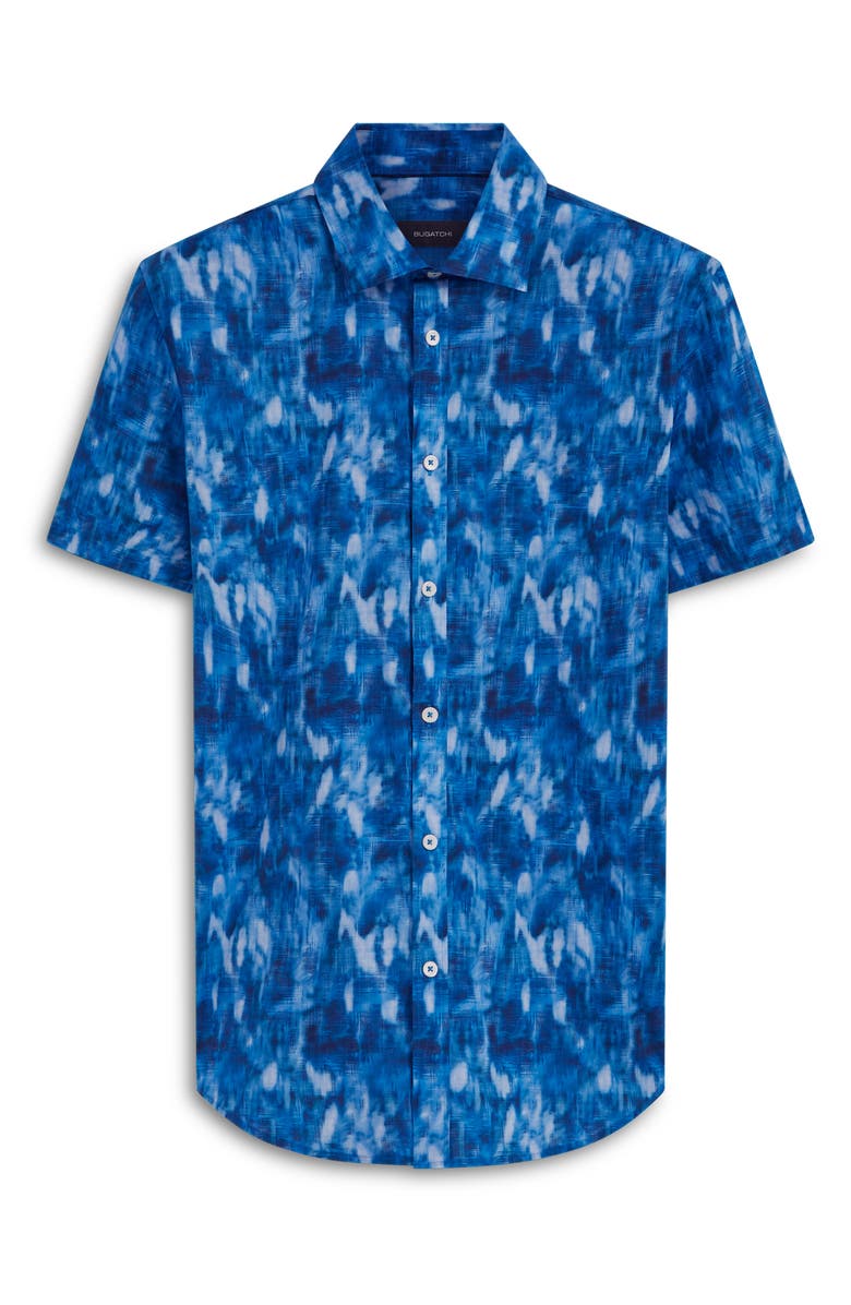 Bugatchi Shaped Fit Print Stretch Cotton Short Sleeve Button-Up Shirt, Alternate, color,