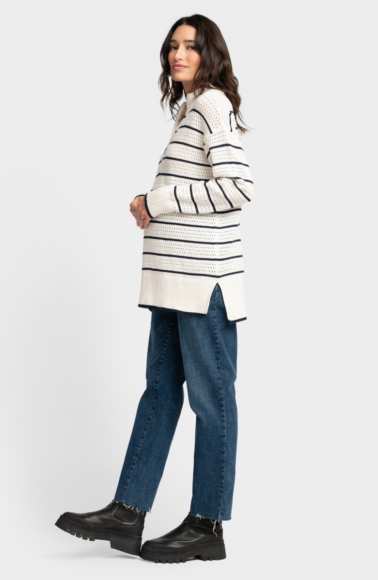 Seraphine Stripe Half Zip Cotton Maternity Sweater, Alternate, color, Navy Ivory