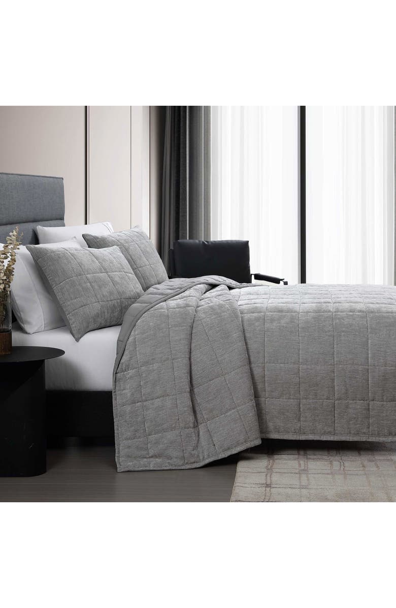 Vera Wang Solid Box Stitched Chenille Quilt & Shams Set, Alternate, color, Grey