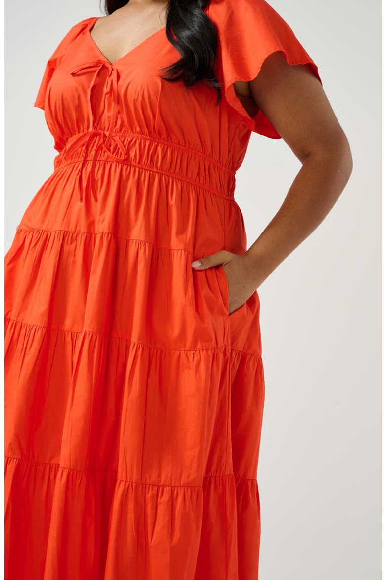 Ana Cotton Midi Dress, Alternate, color, TANGERINE