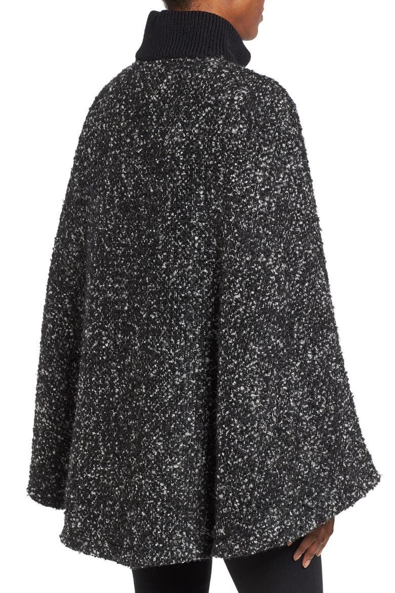 Tweed Bouclé Belted Cape, Alternate, color, BLACK GREY