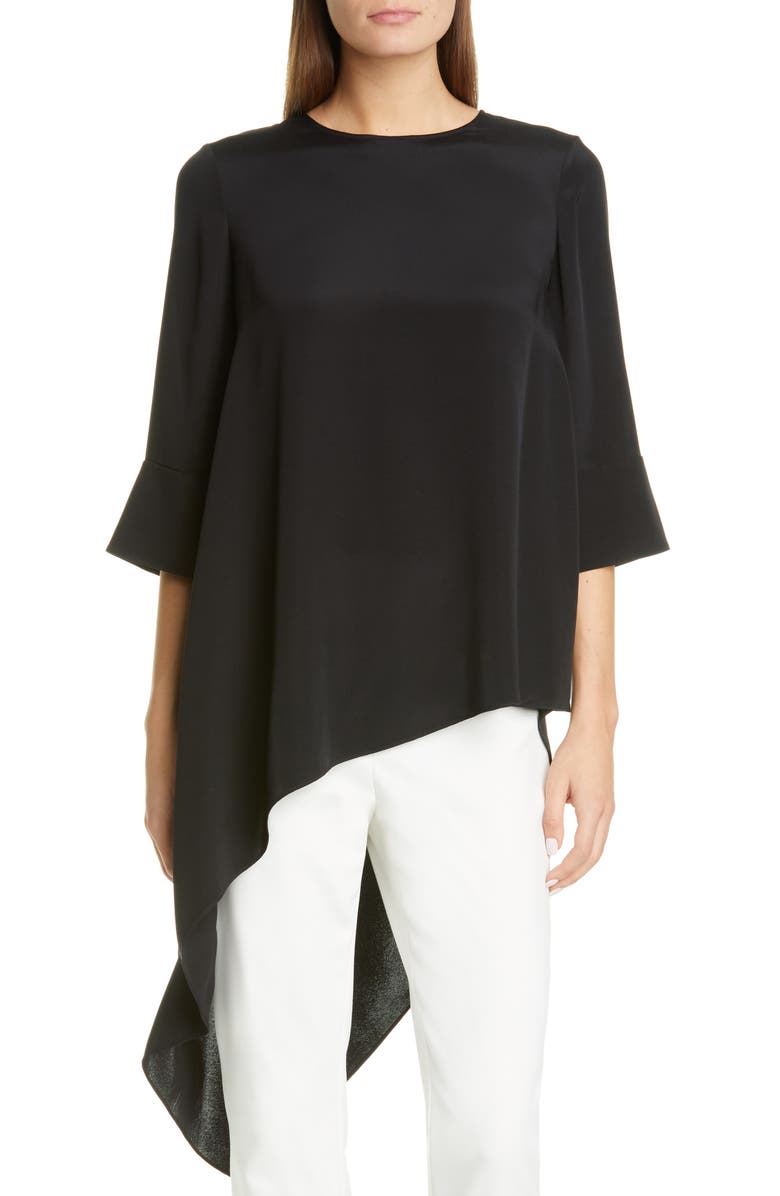 St. John Collection Asymmetrical Silk Crêpe de Chine Top, Main, color,