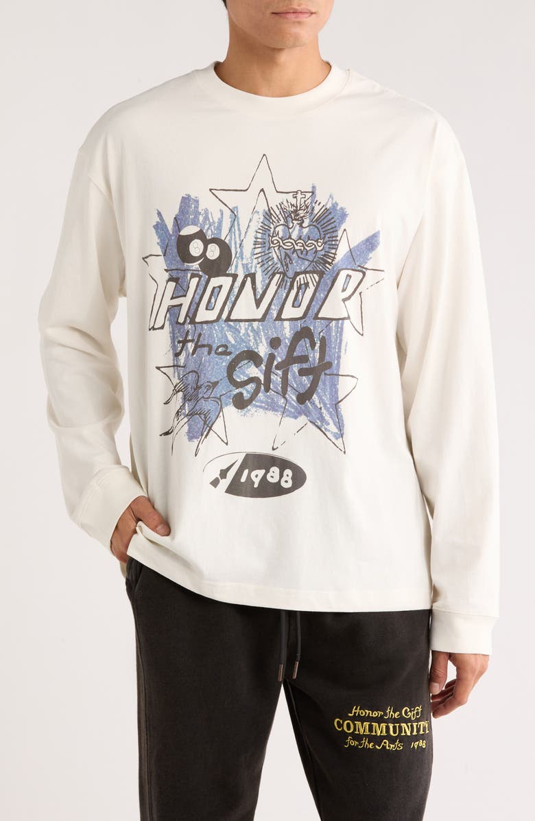HONOR THE GIFT Pop Art Long Sleeve Cotton Graphic T-Shirt, Main, color, White