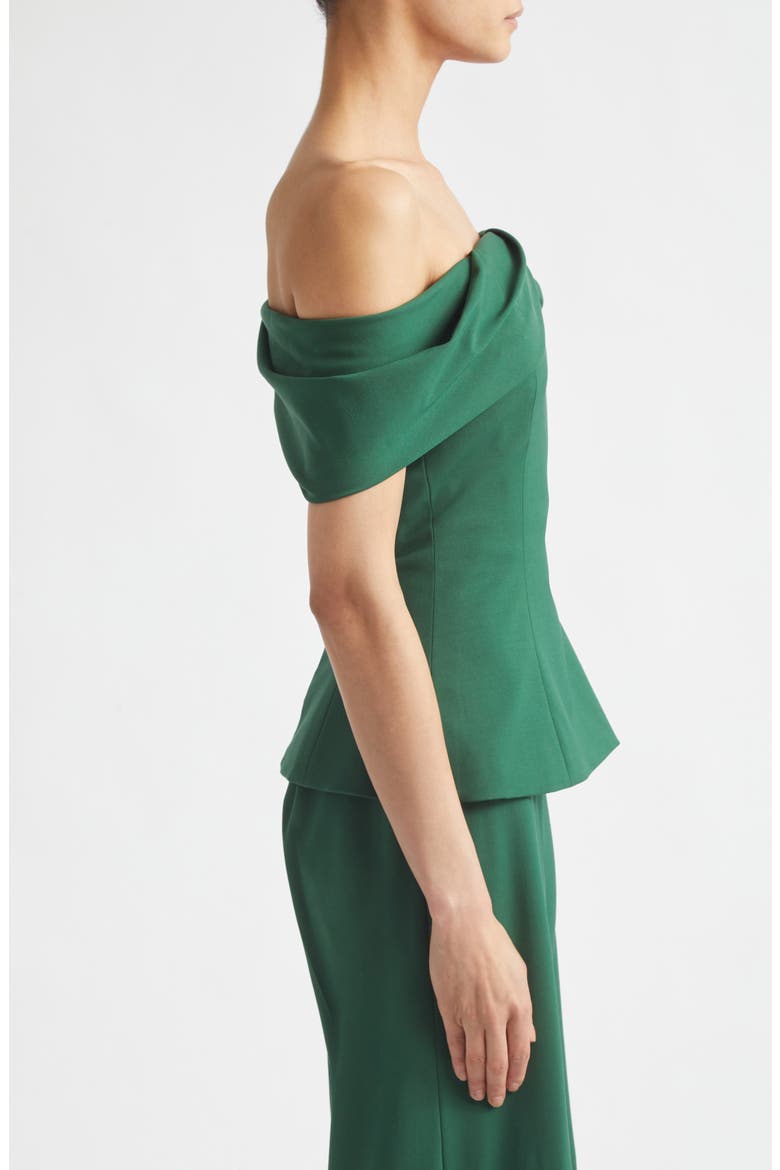 Draped Off the Shoulder Stretch Virgin Wool Top, Alternate, color, RACING GREEN