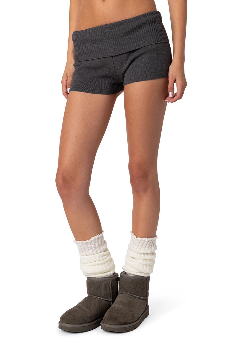 EDIKTED Cecelia Foldover Knit Shorts, Alternate, color, 
