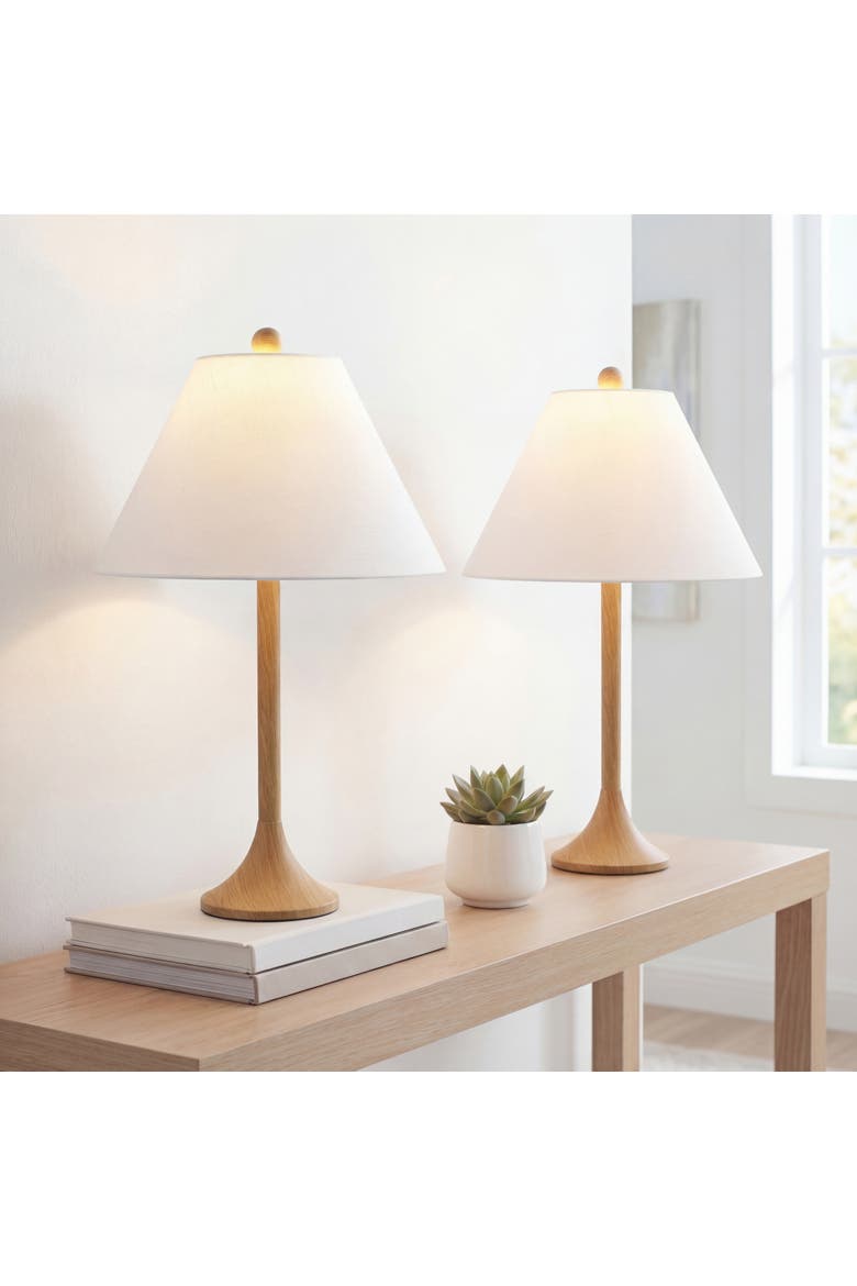 Albie 25" Modern Coastal Iron Column LED Table Lamp, Main, color, Brown Wood Finish