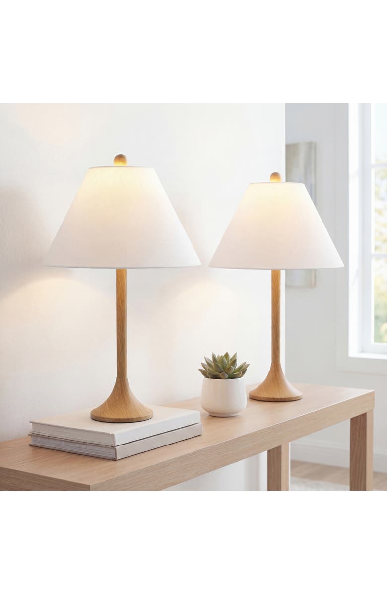 JONATHAN Y Albie 25" Modern Coastal Iron Column LED Table Lamp, Main, color, Brown Wood Finish