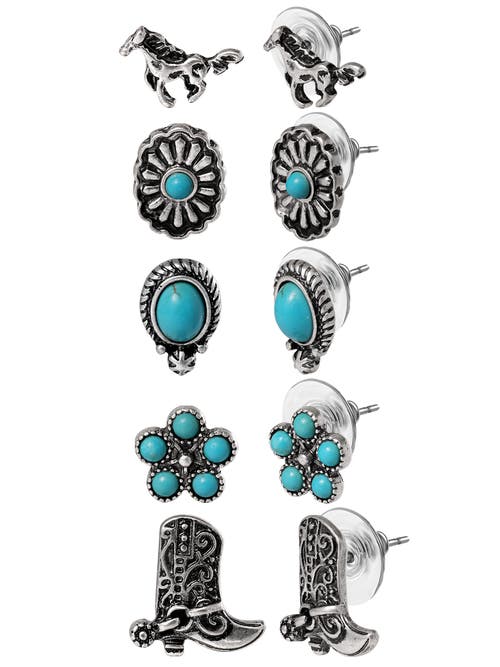Jessica Simpson Western Turquoise Earring Set In Silver