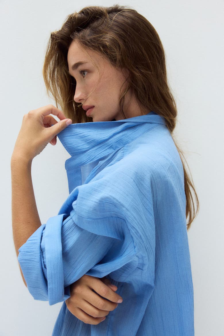 Long Cotton Shirt, Alternate, color, Blue