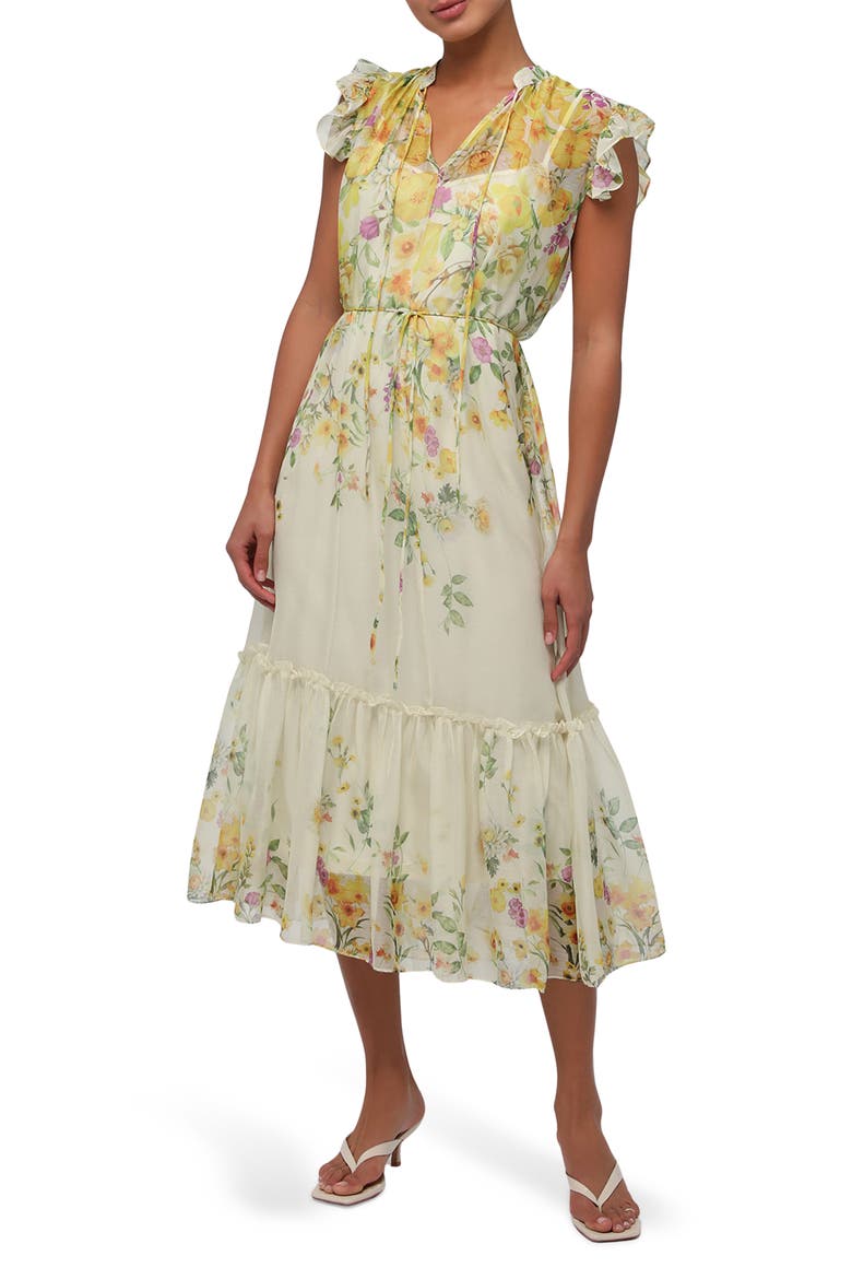 Monica Ruffle Midi Dress, Main, color, YELLOW FLORAL