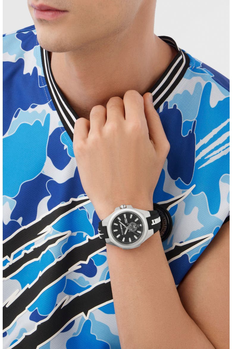 Tigermaster Quartz Silicone Strap Watch, 47mm, Alternate, color, STAINLESS STEEL