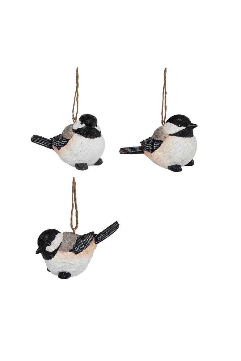 Hanging Black & White Chickadee Bird Tree Ornaments Figurines, Assortment of 3, Main, color, Gray