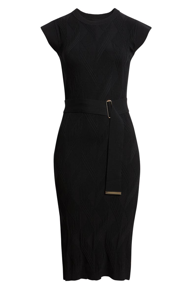 Belted Knit Sheath Dress, Alternate, color, BLACK