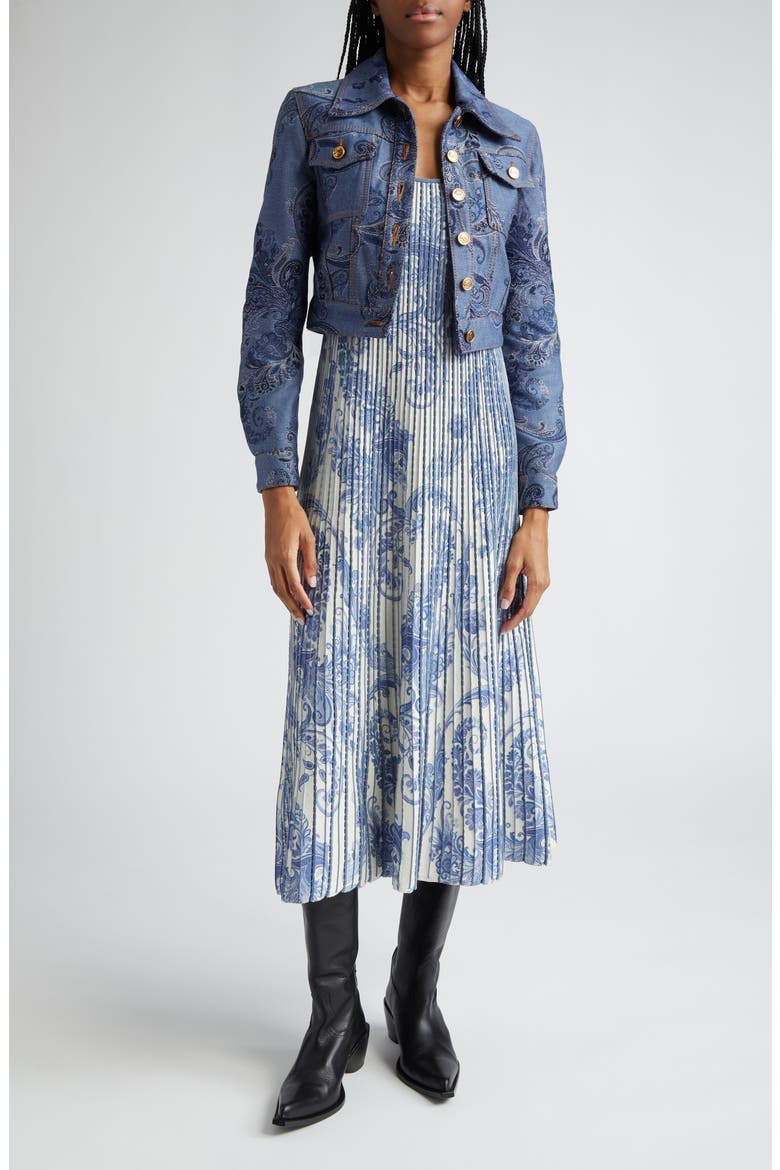 Paisley Jacquard Crop Trucker Jacket, Main, color, S9883