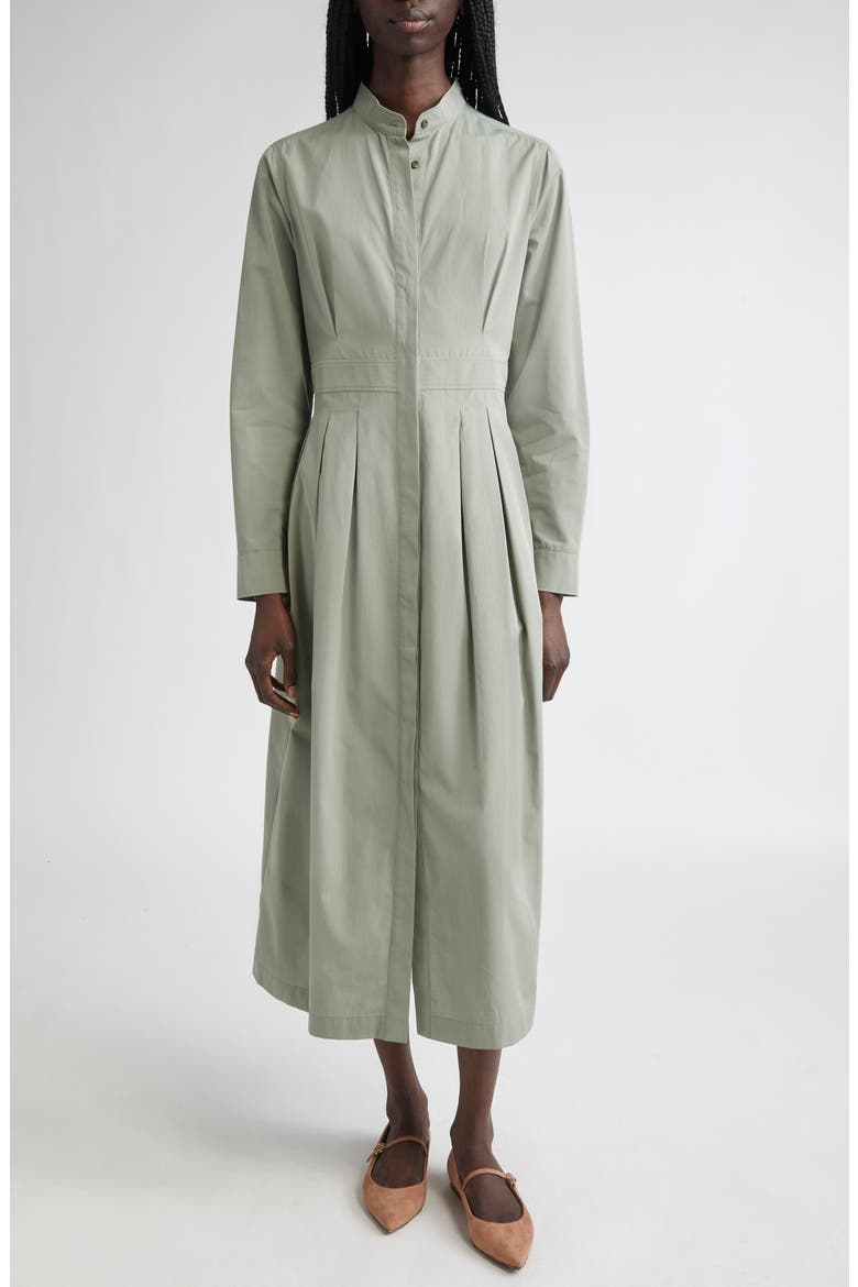 Pavia Pleated Long Sleeve Cotton Shirtdress, Main, color, SAGE GREEN
