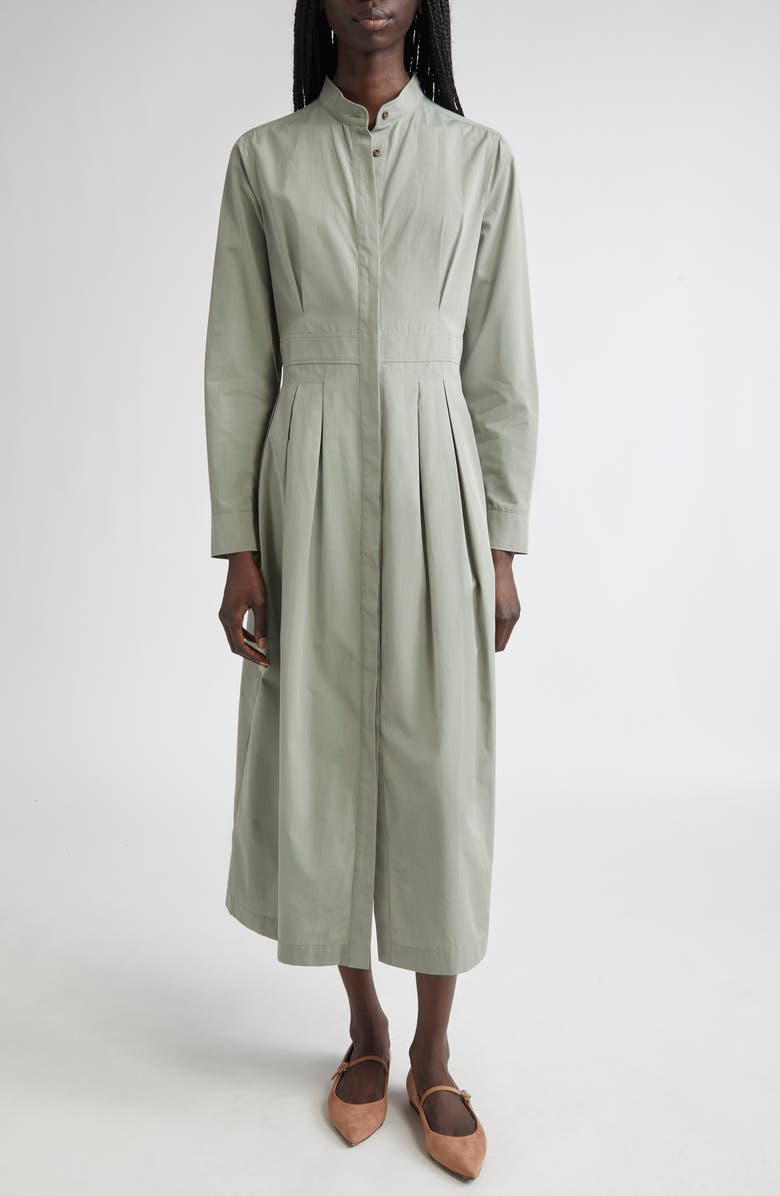 Max Mara Pavia Pleated Long Sleeve Cotton Shirtdress, Main, color, Sage Green