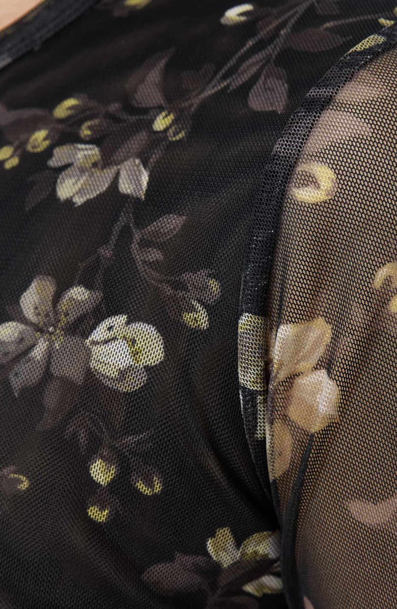 AllSaints Ellie Floral Long Sleeve Mesh T-Shirt, Alternate, color, Vine Black