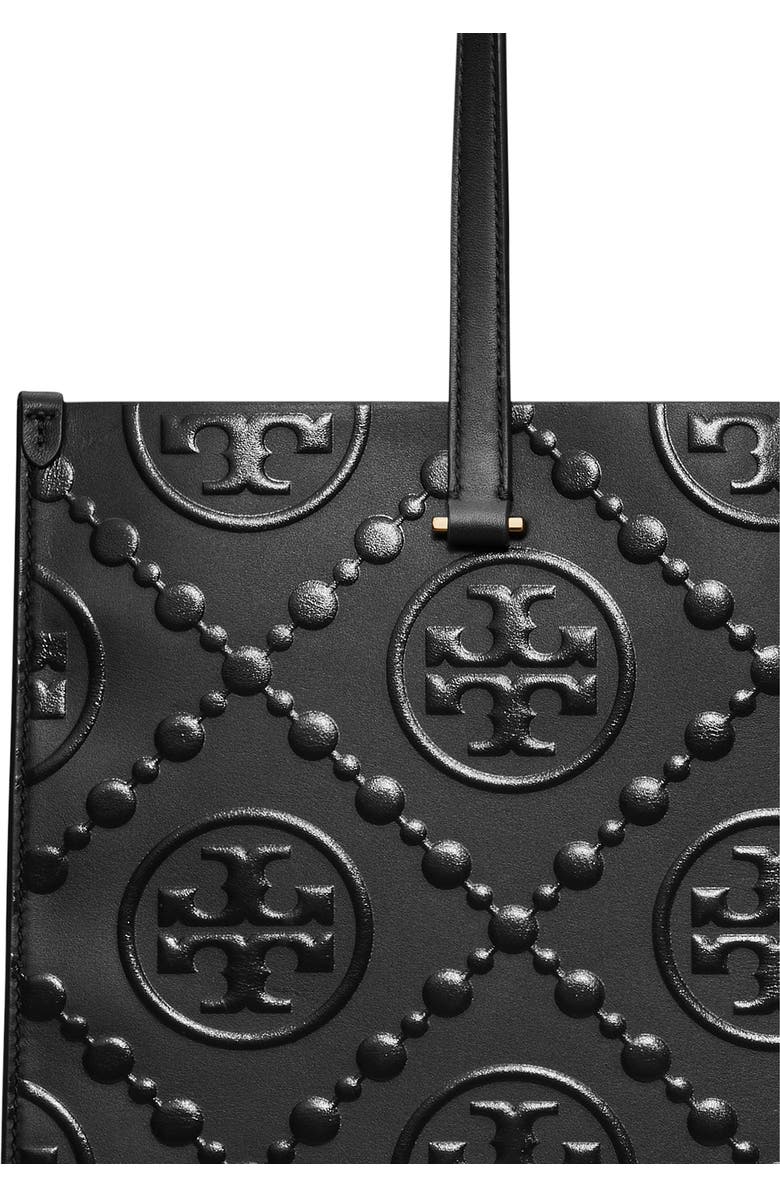 Tory Burch T Monogram Contrast Embossed Leather Tote, Alternate, color, Black