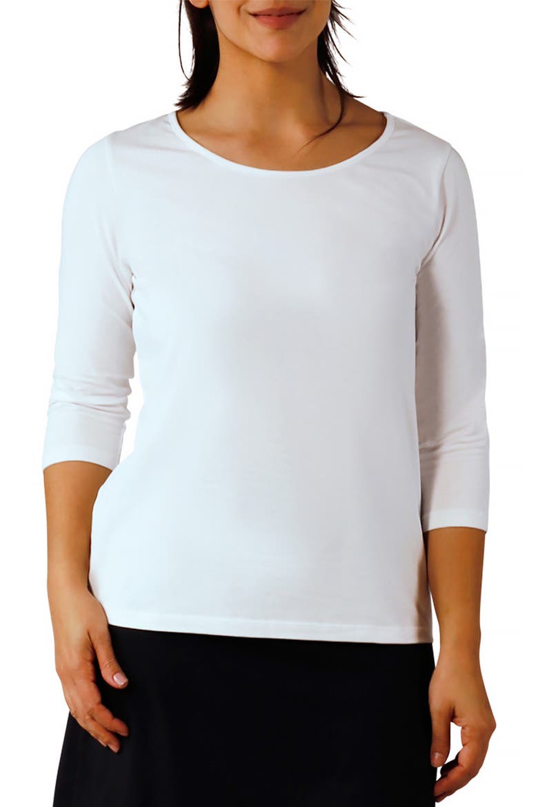 3/4 Sleeve Scoop Neck R&R Tee, Main, color, White