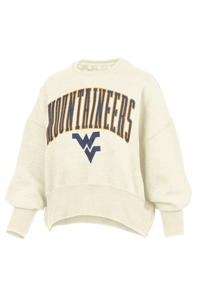 Women's Pressbox Natural West Virginia Mountaineers Oversized Waist-Length Crewneck Sweatshirt, Alternate, color, Natural