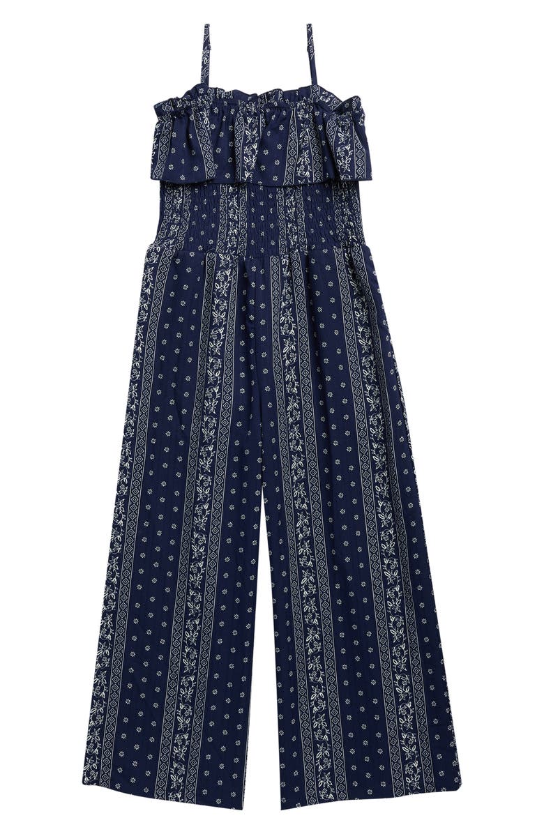 Truly Me Kids' Bandana Print Jumpsuit, Main, color, Navy Multi