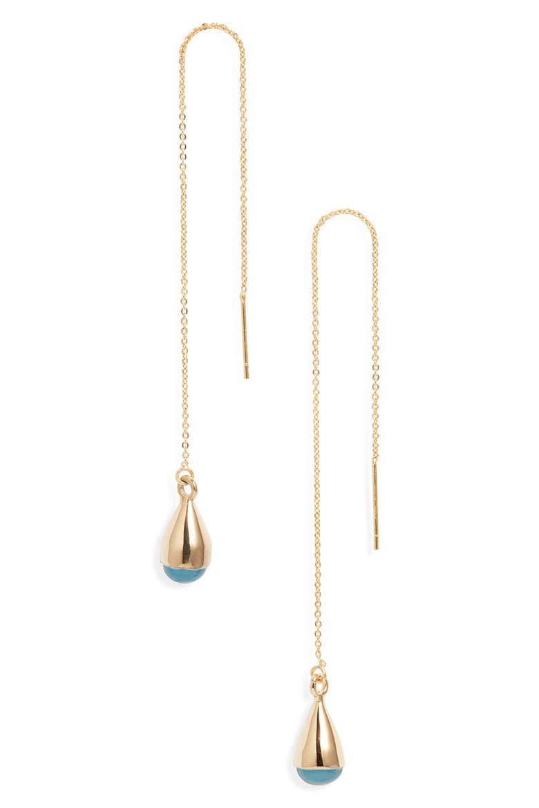 Glass Dash Chain Threader Earrings, Main, color, BLUE