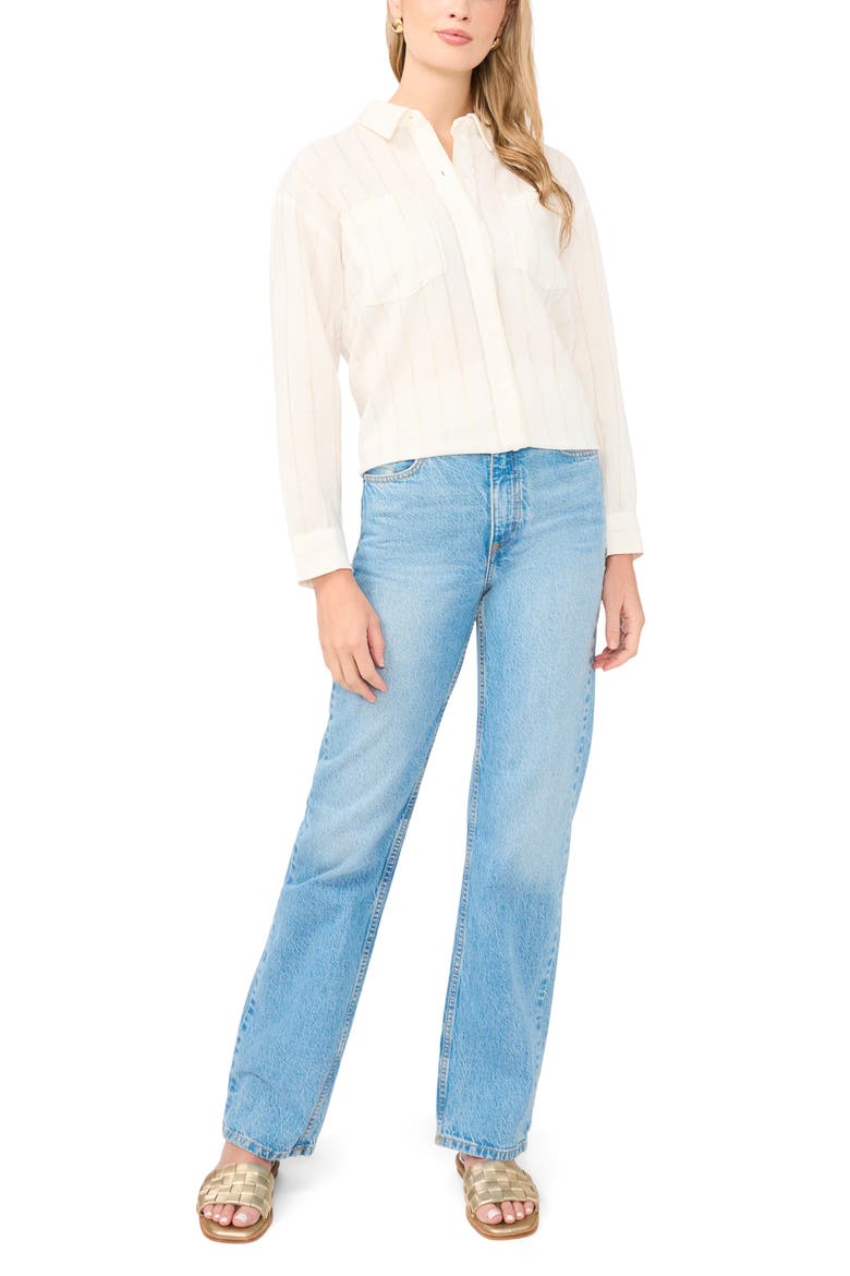Stripe High-Low Button-Up Shirt, Alternate, color, NEW IVORY