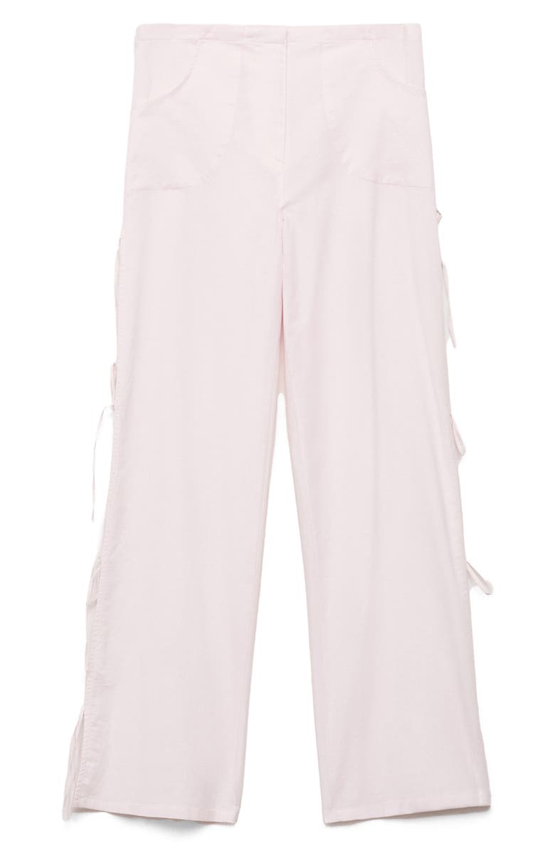 MANGO Side Tie Straight Leg Cotton & Linen Pants, Main, color, Pastel Pink