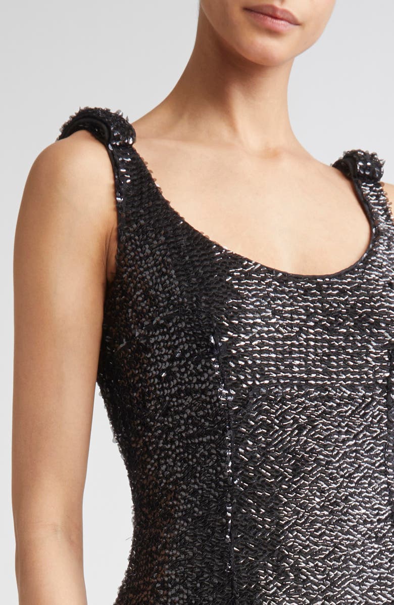 Emilia Wickstead Tippini Textured Sequin Sleeveless Midi Evening Dress, Alternate, color, Black