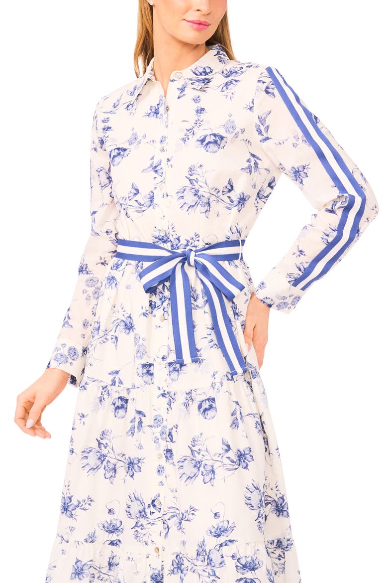 Floral Print Long Sleeve Belted Shirtdress, Alternate, color, CLASSIC NAVY