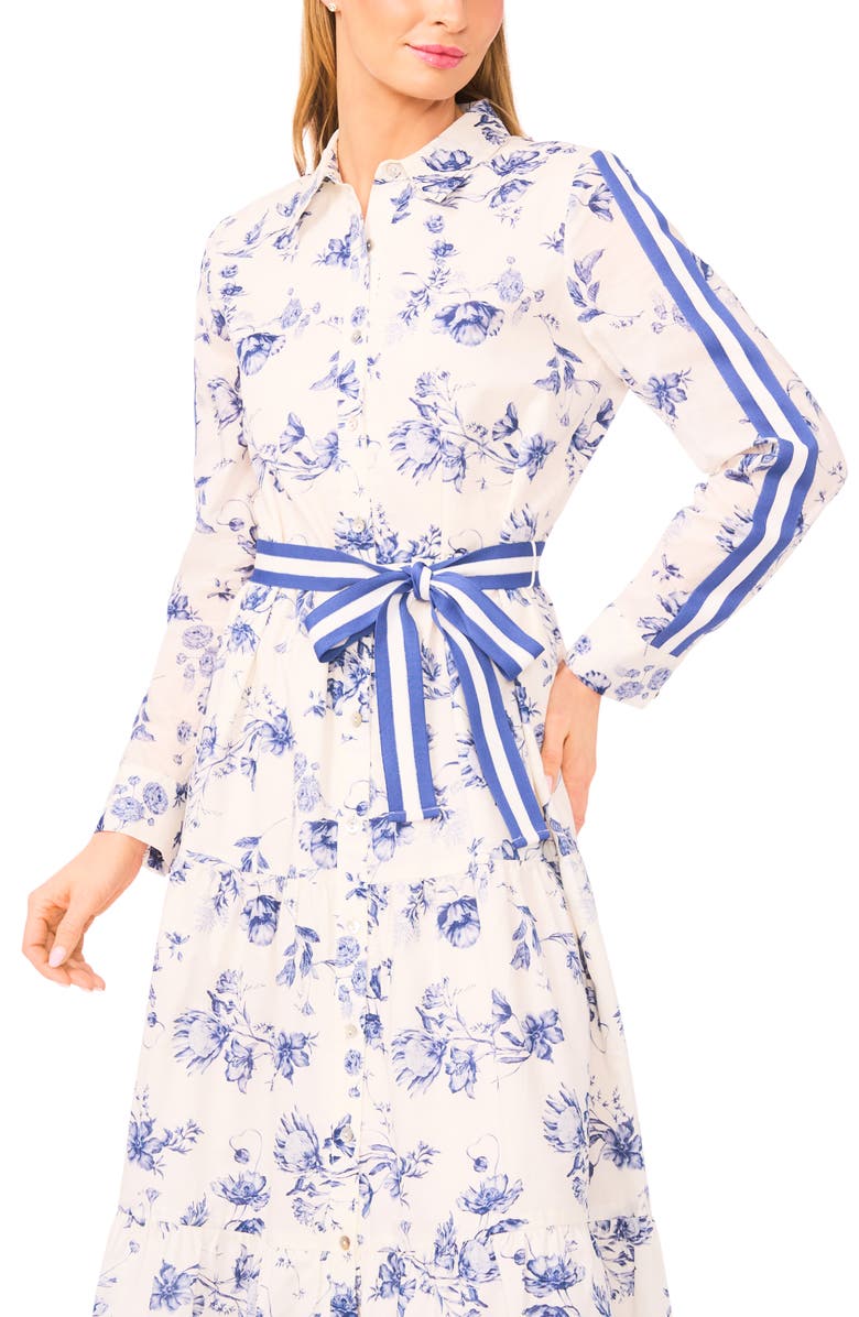 CeCe Floral Print Long Sleeve Belted Shirtdress, Alternate, color, Classic Navy