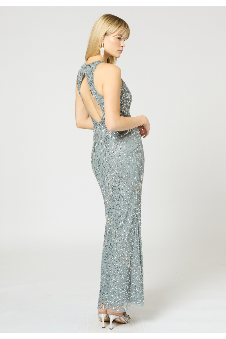 Embellished Sequin Beaded Long Maxi Dress, Alternate, color, MISTY GREY