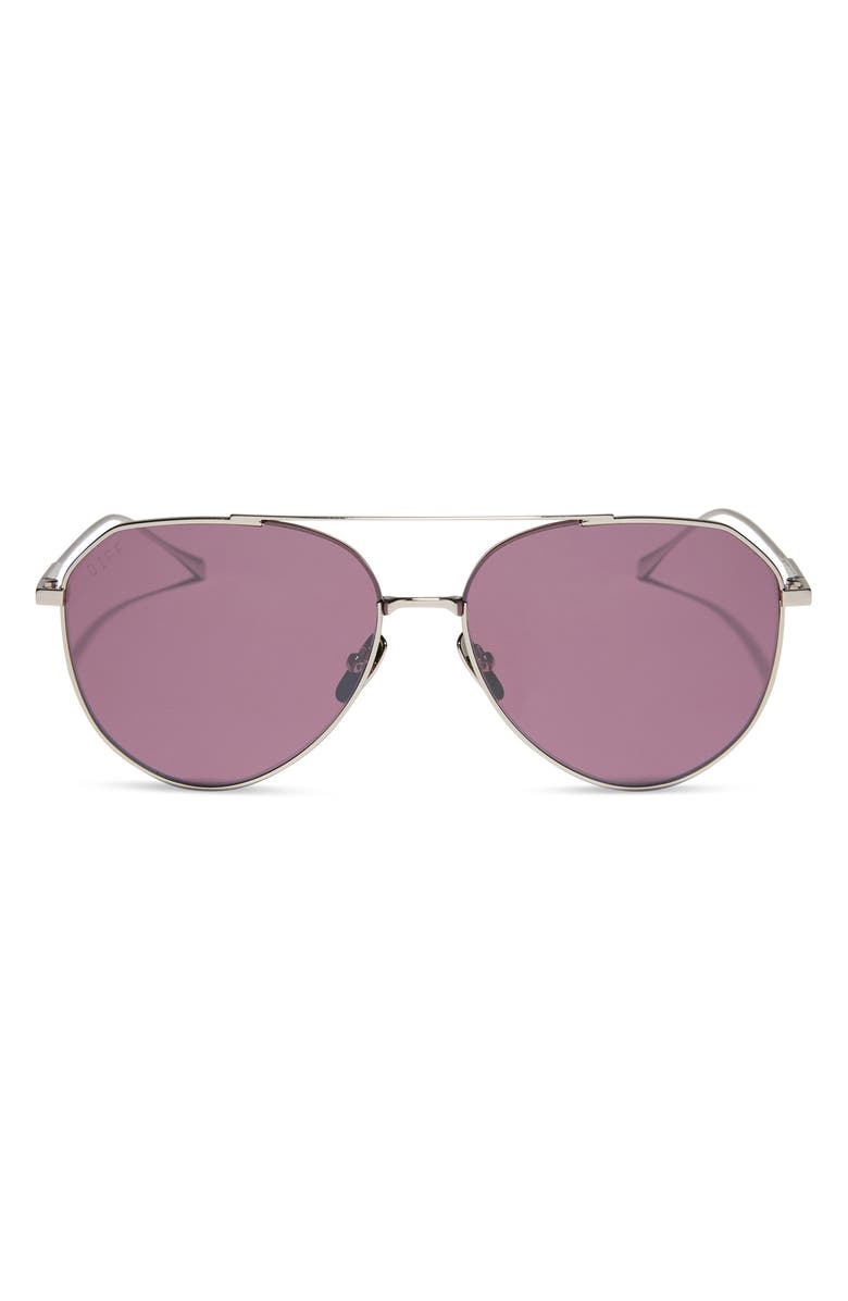 DIFF Dash 61mm Polarized Aviator Sunglasses, Main, color, Aubergine With Silver Flash