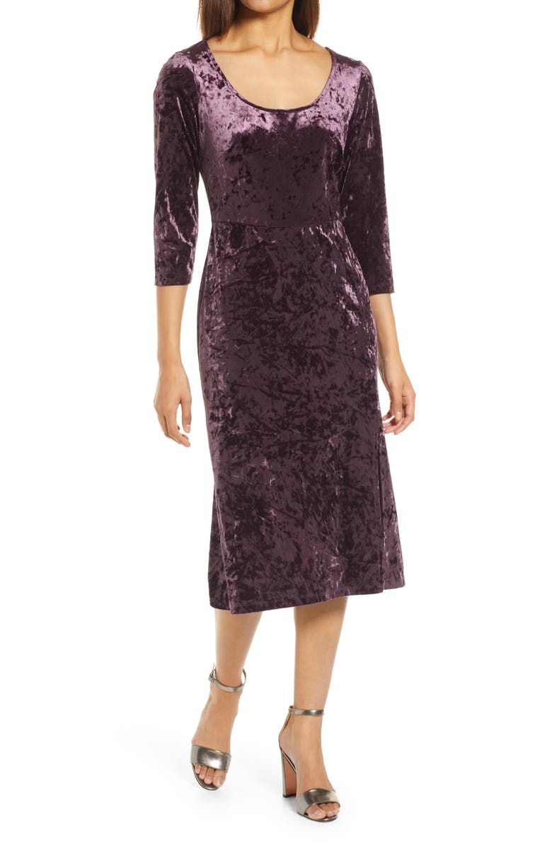 Connected Apparel Long Sleeve Velvet Midi Dress, Main, color, 