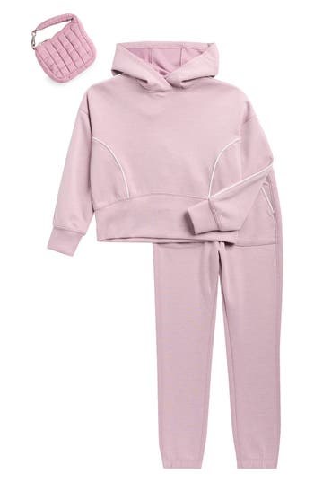 90 Degree By Reflex Kids' Hoodie, Joggers & Scuba Purse Set In Pink