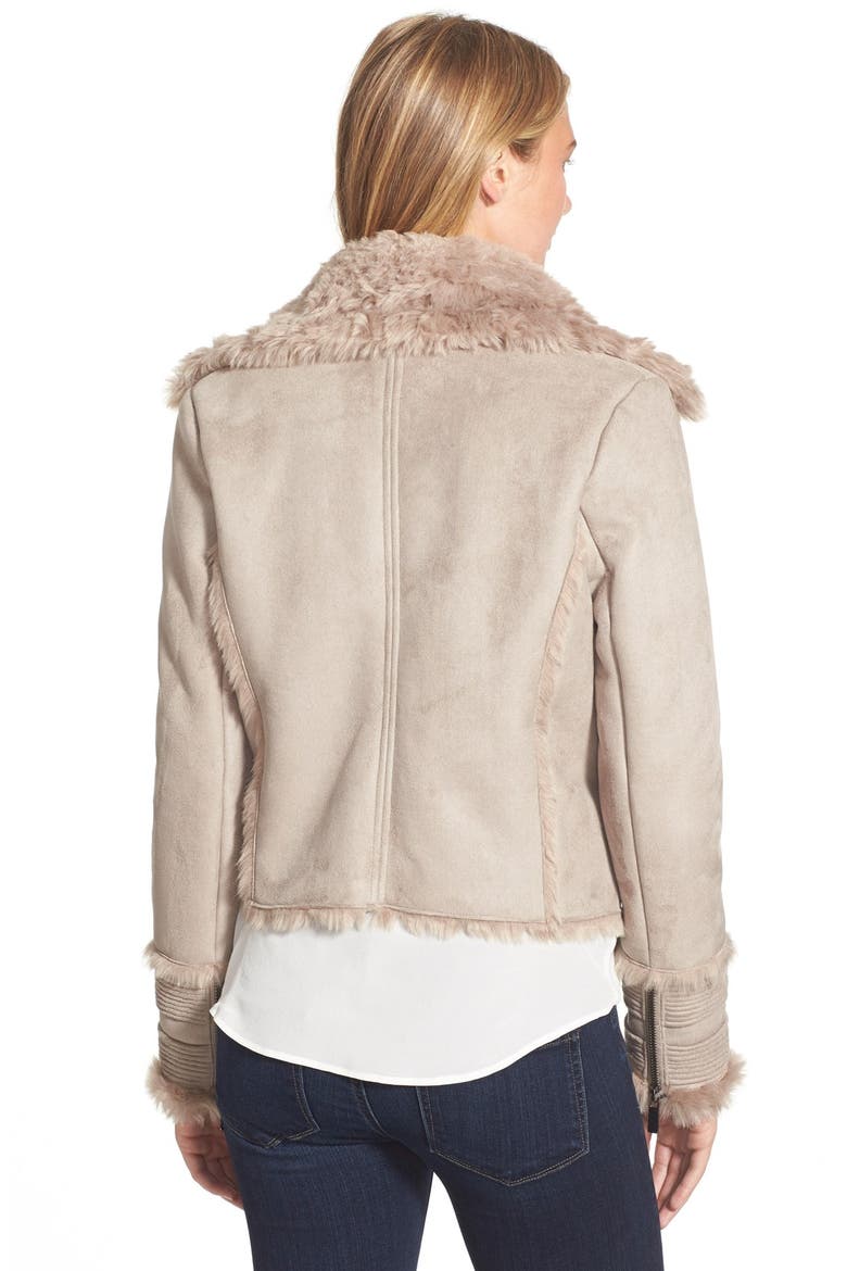 Asymmetrical Zip Front Faux Shearling Jacket, Alternate, color, FRENCH  GREY